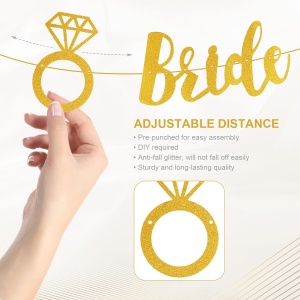 Banner Bride To Be, Flippy, Dimensiune 30x20 cm, Rola de Ata Inclusa, Tematica Nunta, Decoratiune Party, Auriu - Img 7