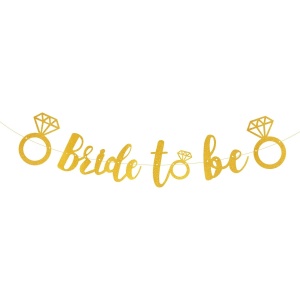 Banner Bride To Be, Flippy, Dimensiune 30x20 cm, Rola de Ata Inclusa, Tematica Nunta, Decoratiune Party, Auriu - Img 1