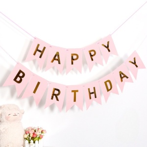 Banner Happy Birthday 100x200 cm, Flippy, Dimensiune Stegulet 11.5x16.5 cm, Rola de Ata Inclusa, Roz - Img 2