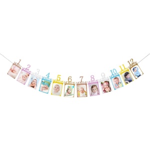 Banner pentru Poze, Flippy, 15.2x10.2 cm, Tema Prima Aniversare, Model Primele 12 Luni, Rola Ata Inclusa, Multicolor - Img 1