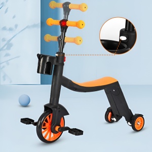 Bicicleta 8 in 1, Flippy, Transformabila, Multifunctionala, Reglare Inaltime, cu Maner de Impingere Detasabil, Tricicleta, Trotineta, 3 Roti, Pedale, Cosulet, 3-6 Ani, Portocaliu - Img 5