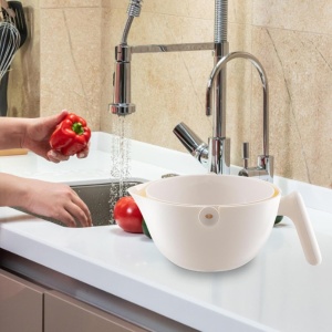 Bol cu Doua Straturi, Flippy, pentru Fructe, Legume, cu Cos de Scurgere a Apei, 2L, din ABS+PP, 29.9 x 22.5 x 11.8 cm, Alb - Img 5