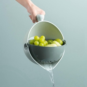 Bol cu Doua Straturi, Flippy, pentru Fructe, Legume, cu Cos de Scurgere a Apei, 2L, din ABS+PP, 29.9 x 22.5 x 11.8 cm, Verde - Img 2