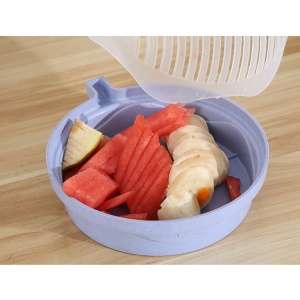 Bol Feliator pentru Salata, Flippy, Castron Multifunctional pentru Legume si Fructe, pentru Spalat si Taiat Legumele, cu Scurgere si Tocator, Ergonomic, Protectie pentru Maini, 21x18.5x11.5 cm, Mov - Img 5