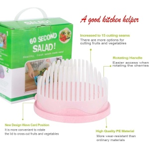 Bol Feliator pentru Salata, Flippy, Castron Multifunctional pentru Legume si Fructe, pentru Spalat si Taiat Legumele, cu Scurgere si Tocator, Ergonomic, Protectie pentru Maini, 21x18.5x11.5 cm, Roz - Img 4