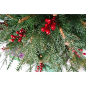 Brad artificial de Craciun, decorat cu conuri pin rosii, pentru interior/exterior, inaltime 150 cm, diametru 104 cm, 323 ramuri, Flippy, verde, suport metalic inclus - Img 4
