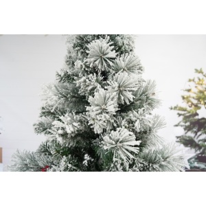 Brad artificial de Craciun nins, decorat cu conuri pin, pentru interior/exterior, inaltime 210 cm, diametru 131 cm, 630 ramuri, Flippy, alb/verde, suport metalic inclus - Img 4