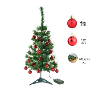 Brad Artificial Impodobit, 60 cm, suport plastic cu instalatie luminoasa 20 LED alb cald + 20 globuri rosii incluse, Flippy - Img 2