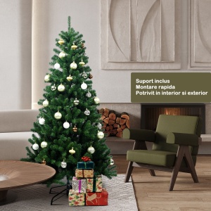 Brad de Craciun artificial cu suport inclus Flippy, 210 cm, 800 ramuri/varfuri, material plastic, suport clasic, fara iluminare, utilizat pentru interior/exterior, verde - Img 8