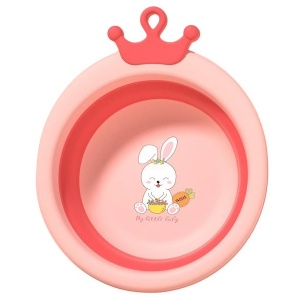 Cada Pliabila pentru Baie pentru Copii, Flippy, Cadita pentru Bebelusi, Model Rotund cu Iepuras, Roz, 30x31x3.5 cm, 3.3 L