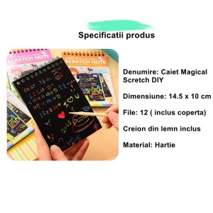 Caiet cu fise razuibile Flippy, DIY Magic Scratch, 12 File, Curcubeu, Creion din Lemn, Cartonase negre, 14.5 x 10 cm, roz - Img 4