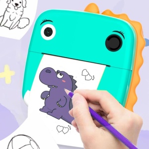 Camera Instantanee pentru Copii, Flippy, Camera Frontala + Selfie, cu Functie de Printare, Cablu USB-C, Bluetooth, Compatibil iOS/Android, Model Dinozaur, Snur Inclus, Verde - Img 2