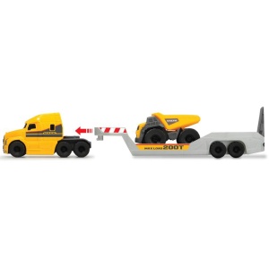 Camion Dickie Toys Mack Volvo Micro Builder cu remorca, buldozer si camion basculant - Img 3