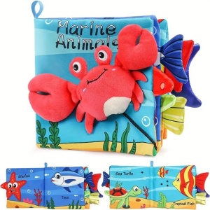 Carte Senzoriala, Flippy, pentru Bebelusi, 15x16x4 cm, cu Animalute, 3D, Cu Sunete si Fosnete, 0-3 Ani, Model Crab, Multicolor - Img 3