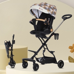 Carucior Sport Flippy 3in1, 6-36 Luni, Reversibil, Pliabil, Tavita pentru Masa, Pozitie de Somn, Centura de Siguranta, Roti 360, Suport Pahar, Copertina pentru Soare, 32x63x95cm, Maro Model Carouri - Img 2
