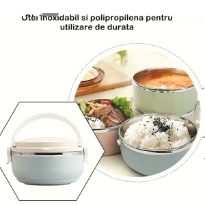 Caserola pentru alimente Flippy, lunch box, 700 ml, otel inoxidabil, maner, valva aerisire, inchidere etansa, 15 x 8.5 cm, albastru - Img 2
