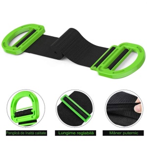Chinga Tip Banda Elastica Pentru Transportul Obiectelor Grele, Flippy, Lungime Maxima 1.7 m, Greutate de Sustinere 100 kg, Negru/Verde - Img 5