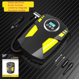 Compresor Auto Portabil cu Lanterna si Afisaj Electornic Flippy, DC 12V, 120W, 35L/min, Cablu de alimentare 3m, Pompa Biciclete, Moto, Mingi, Saltele, Max 10.3bar, lumina LED, Negru - Img 2