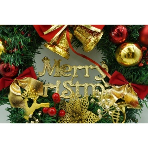 Coronita de Craciun pentru usa, Rosu/Auriu/Verde, 40 cm, PVC, Artificiala, Decorata, Interior/Exterior, Flippy - Img 3