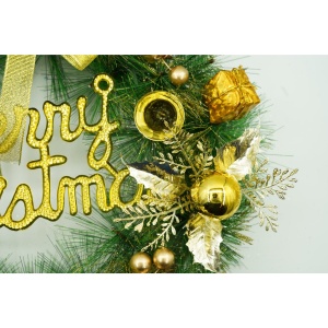 Coronita de Craciun pentru usa, Verde/Auriu, 40 cm, PVC, Artificiala, Decorata, Interior/Exterior, Flippy - Img 3
