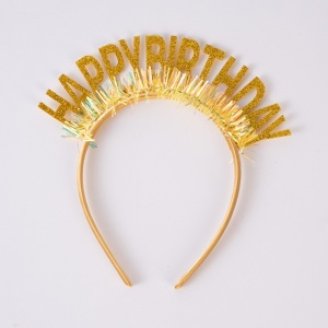 Coronita Decorativa pentru Petreceri, Flippy, Tema Aniversare, Model Happy Birthday, Marime Universala, Auriu - Img 3