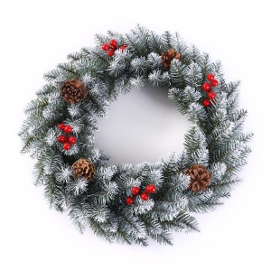 Coronita pentru Craciun Flippy, 60 cm, din brad artificial, decorata cu conuri si merisoare, Alb/Verde - Img 1