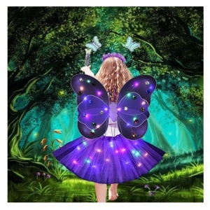 Costum Fluturas cu Aripi Modelabile Luminoase pentru Copii, Flippy, Fusta din Tul cu Lumini, Bagheta si Bentita, 4 piese, Pentru Halloween, Roleplay, Craciun, Carnaval, Paste, Ziua Copilului, Bumbac/Poliester, Marime universala, Mov - Img 2