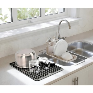 Covoras din Silicon pentru Scurgere Vase, Flippy, Uz Casnic, Rezistent la Temperaturi Ridicate, Izolator, 43x32.5 cm, Negru - Img 4