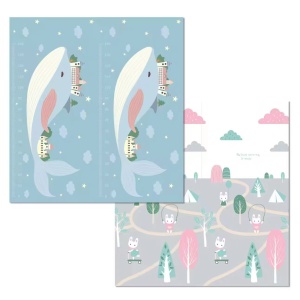 Covoras pentru Copii, Flippy, cu 2 Fete, Model Balene/Iepurasi, din XPE+PE, Impermeabil, Antiderapant, Protectie Termica, +3 Luni, Pliabil, 180 x 200 x 1.5 cm, Multicolor - Img 1