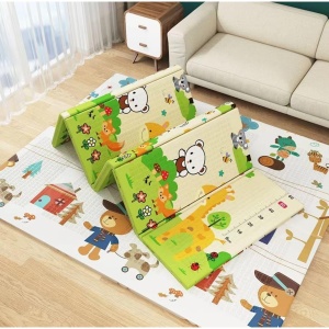 Covoras pentru Copii, Flippy, cu 2 Fete, Model ZOO/Ursulet, din XPE+PE, Impermeabil, Antiderapant, Protectie Termica, +3 Luni, Pliabil, 180 x 200 x 1.5 cm, Multicolor - Img 5