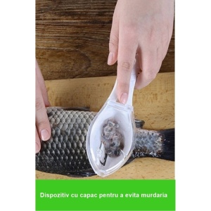 Curatator Manual Solzi de Peste, Flippy, Forma Peste , Recipient cu Capcac pentru Solzi, Plastic, Roz pal, 16x6 cm - Img 3