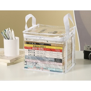 Cutie de Depozitare, Flippy, din PVC+Textil, Rezistenta la Apa, Geanta pentru Carti, 23x17x28 cm, Transparent-Alb - Img 5