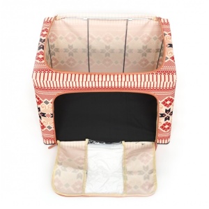 Cutie de Depozitare Pliabila, Flippy, 66 L din Bumbac si In, 52 x 42 x 39 cm, Fereastra Frontala, 2 Usi de Acces cu Fermoar Bidirectional, Cadru Metalic, Suport Baza Stabil din Plastic, Motiv Traditional Model 5 - Img 4