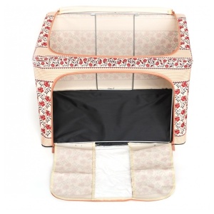 Cutie de Depozitare Pliabila, Flippy, 66 L din Bumbac si In, 52 x 42 x 39 cm, Fereastra Frontala, 2 Usi de Acces cu Fermoar Bidirectional, Cadru Metalic, Suport Baza Stabil din Plastic, Motiv Traditional Model 7 - Img 3