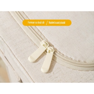 Cutie de Depozitare Pliabila, Flippy, Cu Fereastra si Fermoar Dublu, 66 L, Textil Premium, 50x40x33 cm, Cadru Metalic, Impermeabila, Bej - Img 18