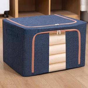 Cutie de depozitare pliabila, Flippy, Cu fermoar, 100 L, Textil, 60x42x40 cm, Cadru Metalic, Suport Baza Stabil din Plastic, Albastru Marin - Img 2