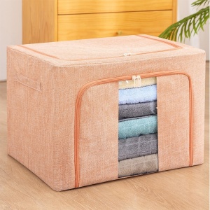 Cutie de depozitare pliabila, Flippy, Cu fermoar, 66 L, Textil, 50x40x33 cm, Cadru Metalic, Suport Baza Stabil din Plastic, Roz pudrat, model 2 - Img 1
