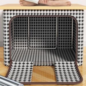 Cutie de Depozitare Pliabila, Flippy, Cu fermoar Bidirectional, 100 L, Textil, 60x42x40 cm, Cadru Metalic, o Fereastra, Suport Baza Stabil din Plastic, Design Zebra, Alb Negru - Img 2