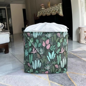 Cutie de Depozitare Pliabila, Flippy, Impermeabila, cu Snur, Capacitate 100 L, cu Manere, 50x50x40cm, Model Frunze, Verde - Img 12