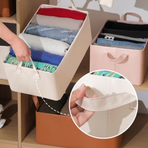 Cutie de Depozitare Tip Cos, Flippy, Material Piele Ecologica, Pliabila, 47x28x20 cm, 26 l, Cadru Metalic, cu Manere, Bej - Img 4