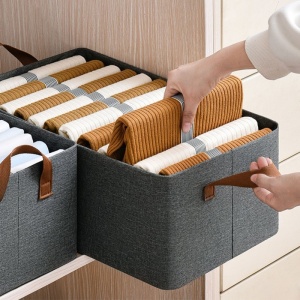 Cutie de Depozitare Tip Cos, Flippy, Material Textil, Pliabila, 47x30x25 cm, 35 l, Cadru Metalic, cu Manere, Gri - Img 3