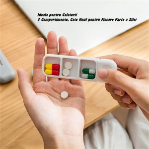 Cutie Depozitare Medicamente, Flippy, Portabila, 3 Compartimente, Tip Breloc, Plastic, Glisanta, Alb, 10.7x3.6x1.6 cm - Img 3