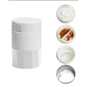 Cutie Pastile Multifunctionala, Flippy, 4 in 1, Pahar Apa, Taiere, Sfaramare, Depozitare, Compact, ABS cu Lama din Inox, Alb, 8.7x6.2x4.1 cm - Img 6