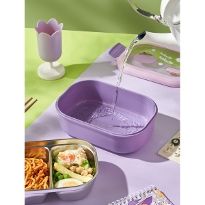 Cutie pentru Pranz sau Gustari, Flippy, cu Doua Compartimente, pentru Copii si Adulti, Etansare, PP, Perfect pentru Scoala si Birou, 1000 mL, 22.5x14.5x8 cm, Mov - Img 10