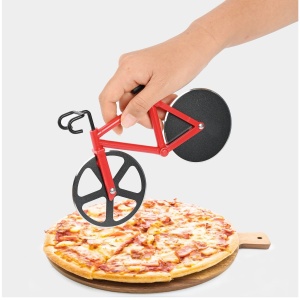 Cutit pizza creativ Flippy, in forma de bicicleta, cu suport pentru cutit, 19 x 12.5 cm, otel/PP, negru - Img 3