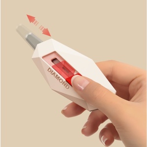 Cutter pentru Cutii, Flippy, Varf Rotunjit si Zimtat, Tip Breloc, 6.5x3.5 cm, Crem - Img 7