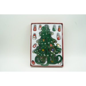 Decoratiune Craciun, Brad, Verde, 6 cavitati cu ornamente, 12 cm x 20 cm, Lemn, Flippy - Img 4