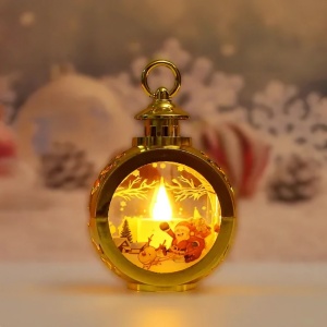 Decoratiune Craciun tip Felinare cu baterii, 13.5 x 9 cm,Lumanare cu geam si inscriptie Mos Craciun cu sanie,lumina alb cald,baterii incluse,Auriu - Img 3