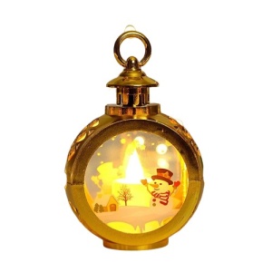 Decoratiune Craciun tip Felinare cu baterii, 13.5 x 9 cm,Lumanare cu geam si inscriptie om de zapada,lumina alb cald,baterii incluse,Auriu - Img 1