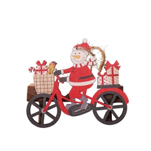 Decoratiune de Craciun din Lemn, Flippy, cu Snur pentru Agatare in Brad, Model Om de Zapada pe Bicicleta, 10.3x11.5x0.5 cm, Multicolor - Img 1